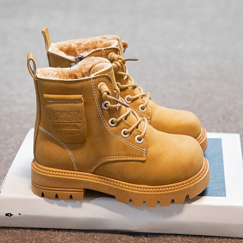 Boys' Fashionable And Cool Boots With Fleece Lining, Zipper, Comfortable And Non-slip, Suitable For Indoor And Outdoor Travel In Autumn And Winter.