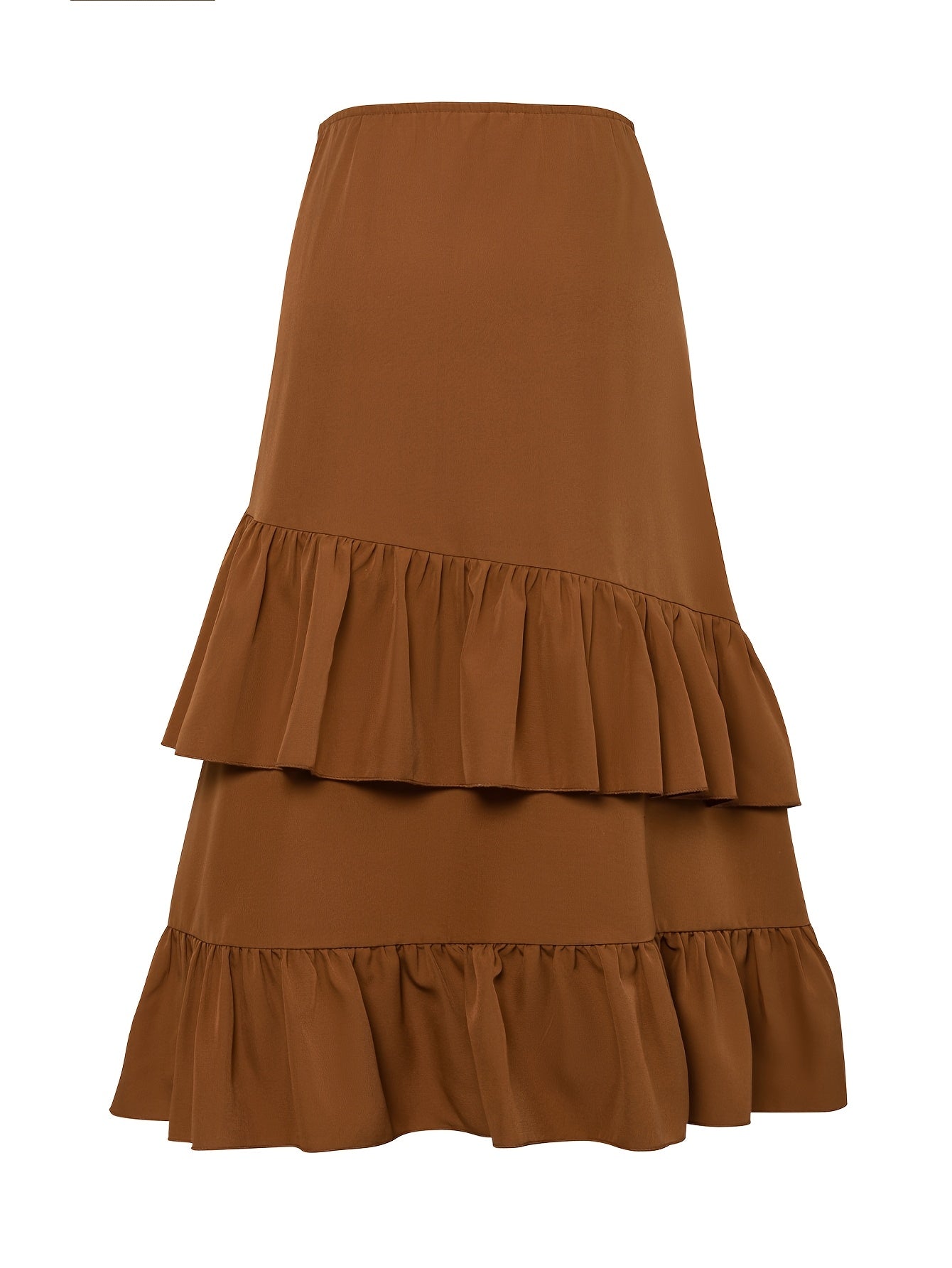 Elegant Ruffle Hem Drawstring Skirt in Solid Color, Polyester, Machine Washable - All Seasons, Fortune Attracting, Leaf Edge