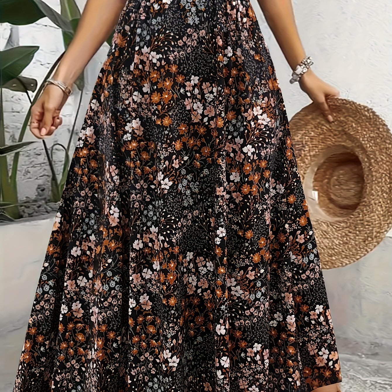 Elegant Temperament Flower Print Gentle Long Skirt