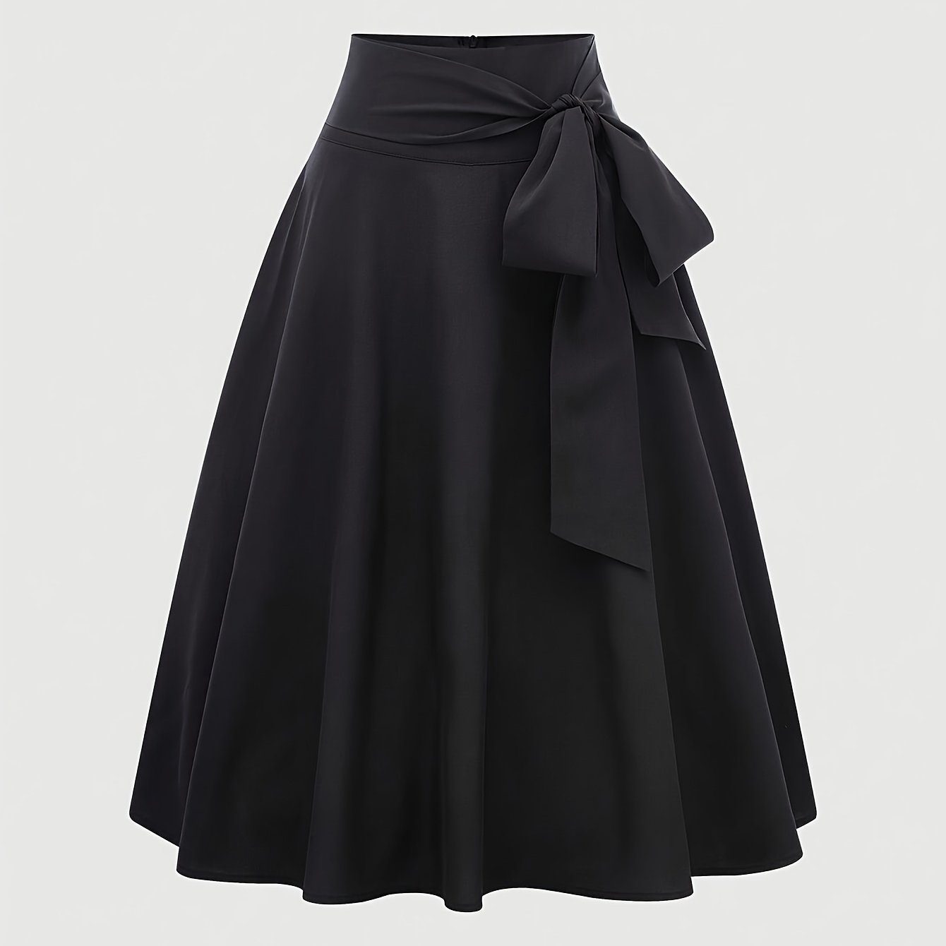 Elegant Black A-Line Skirt with Side Tie Detail - High Waist, Flowy Design, Polyester Fabric, Machine Washable - Women’s Fashion Accessory