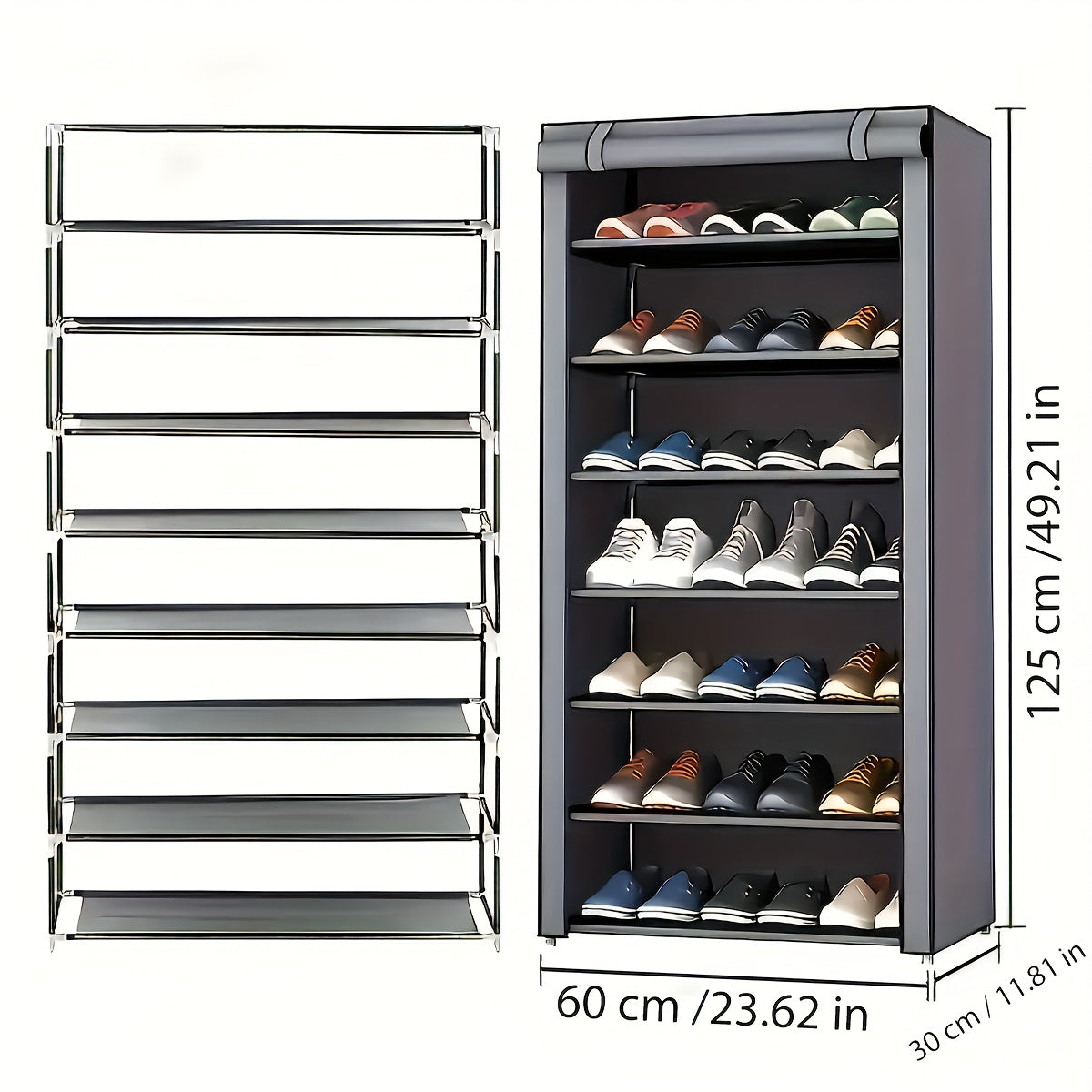 6/8/10 Layer Shoe Cabinet With Dust Cover, Non-woven Space-saving Shoe Rack With Large Capacity, Easy To Assemble, Portable Shoe Cabinet, Suitable For Various Scenes Such As Entrance, Storage Rack, Home And Dormitory Storage