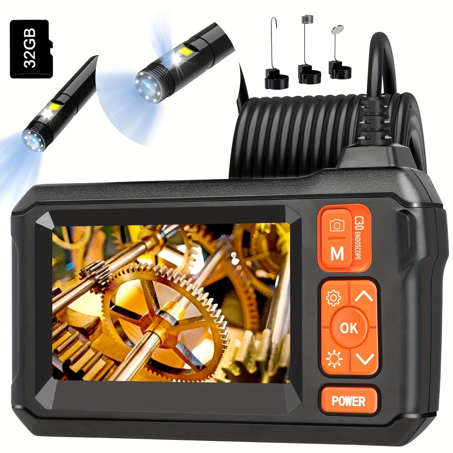 [HD Borescope Camera] 1080P HD Borescope Camera With Light, 50ft Snake Endoscope Camera, Gadgets For Men (4.3")