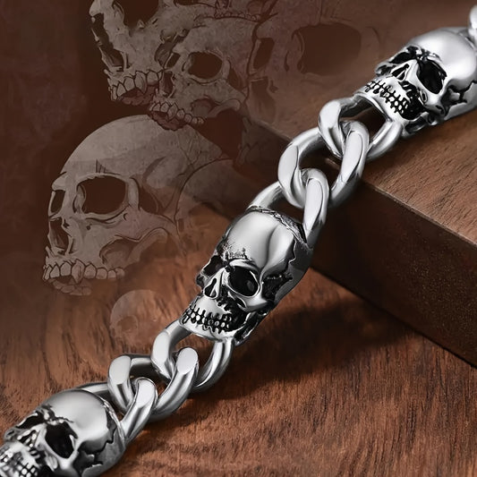 Men's Skull Gothic Stainless Steel Magnetic Cuban Chain Bracelet - Halloween Gifts For Men, Cool Punk Style Bracelets Daily Wear Bar Bracelets