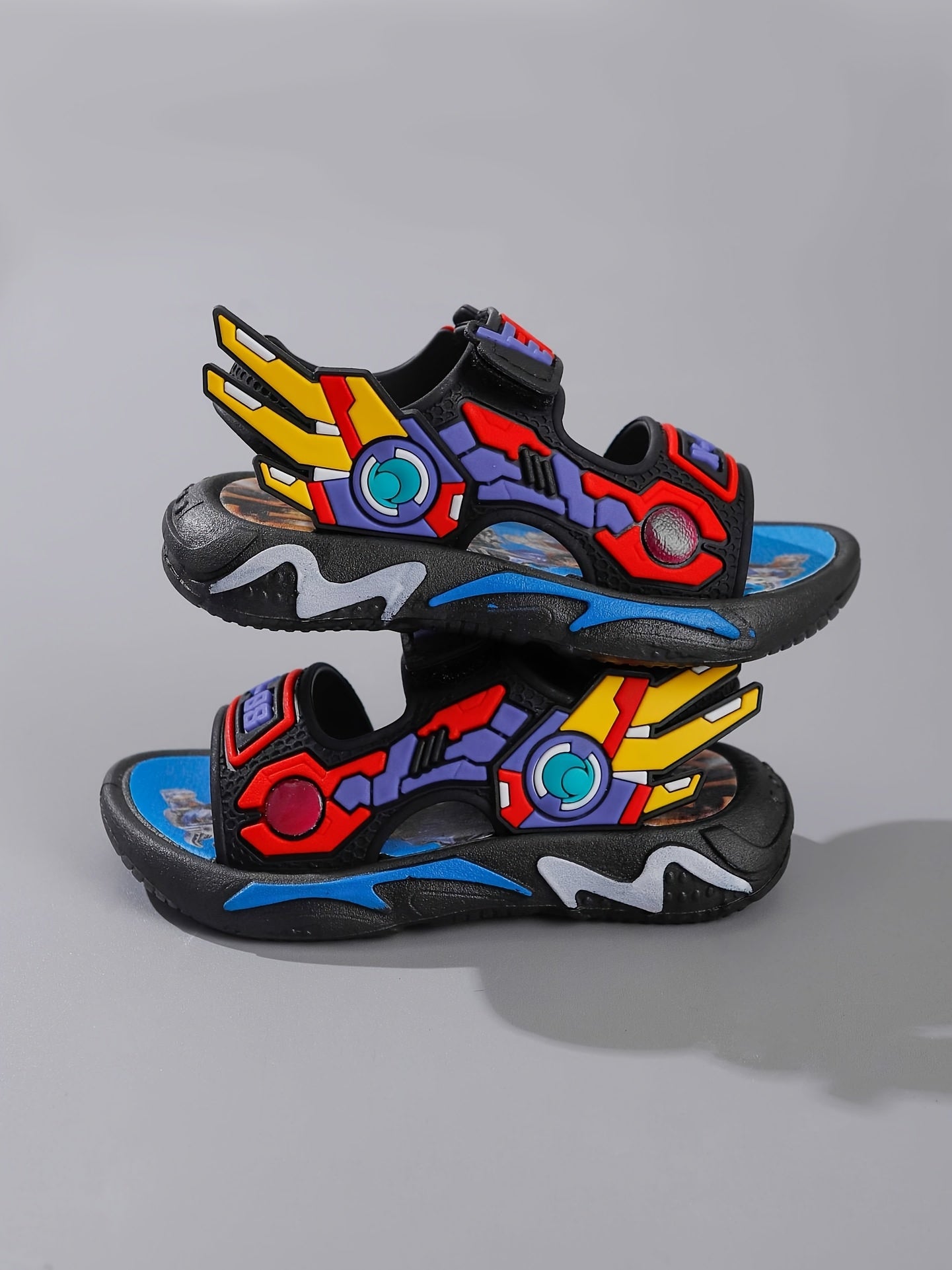 Boys' Cartoon Mecha Sandals - Vibrant & Comfortable, Soft Sole, Easy Hook-and-loop Fastener Strap - Ideal for Beach & Casual Attire - Perfect Christmas Gift for Youngsters