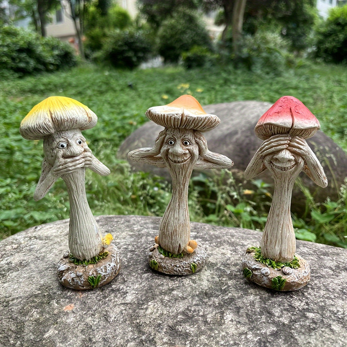 Whimsical Mushroom Trio: Classic Outdoor Garden Decor - No Power Needed