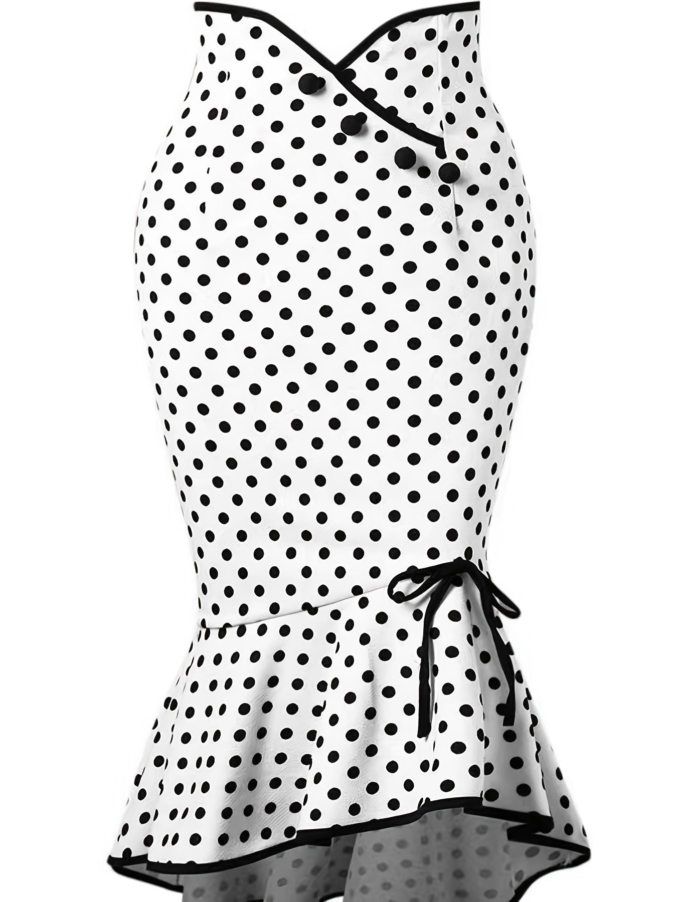 Chic Polka Dot Bodycon Skirt - Lace-Up Side & Fishtail Hem - Stretch Fit for Parties