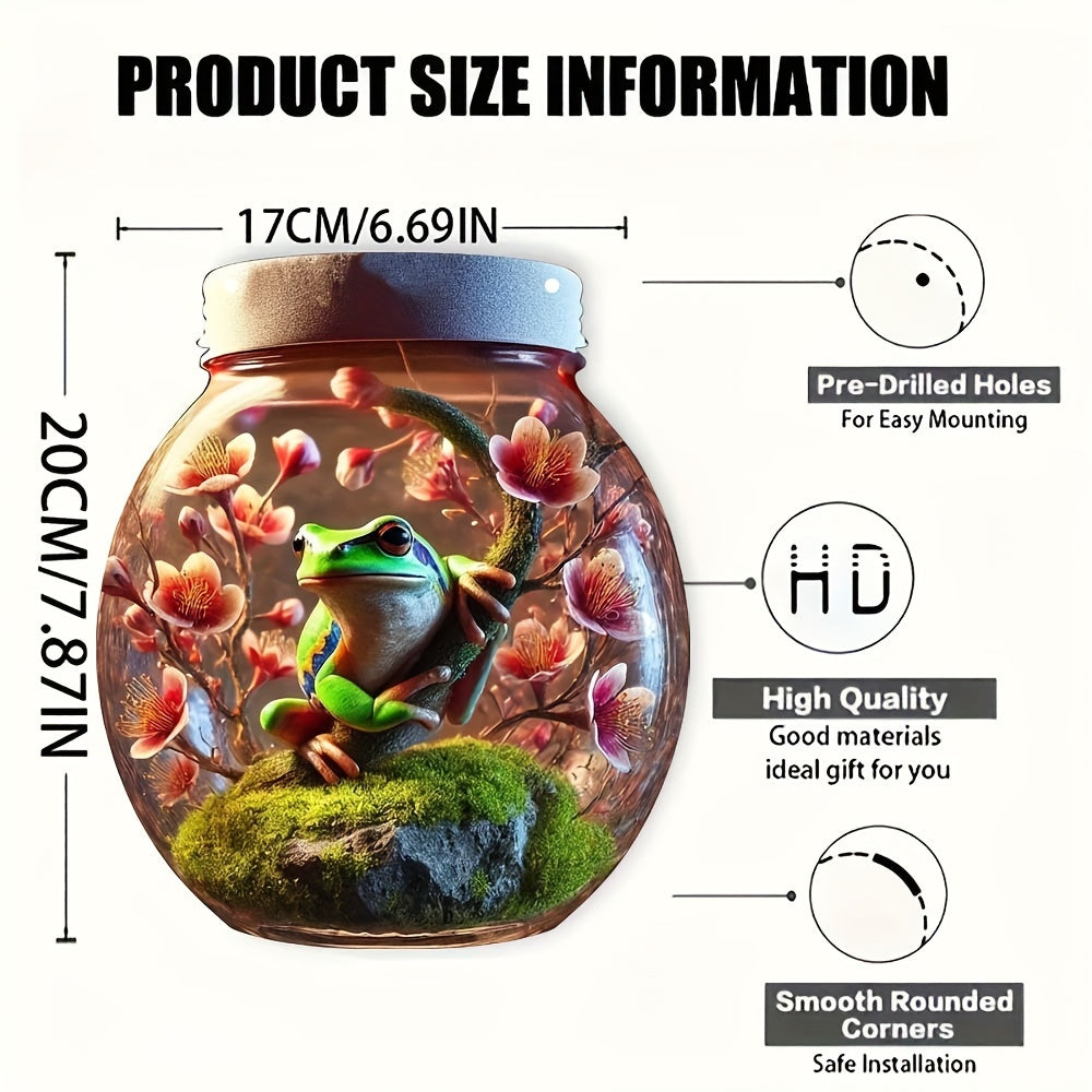 1pc, Frog Glass Jar Suncatcher, Acrylic Bottle Sign, 6.69x7.87in, Stain Window Hanging, Dining Room Decor, Living Room Decor, Bedroom Decor, Living Room Decor, Doorway Decor, Boy Gift, Friend Gift