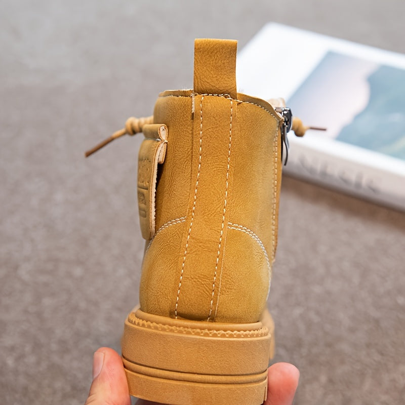 Boys' Fashionable And Cool Boots With Fleece Lining, Zipper, Comfortable And Non-slip, Suitable For Indoor And Outdoor Travel In Autumn And Winter.