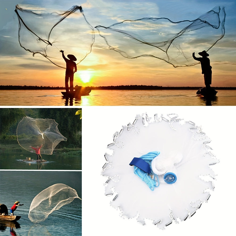 1PC American Fishing Cast Net - Heavy Duty Saltwater Bait Shrimp Trap with 0.98 inch Mesh Size, Multi-Size Radius Options (3FT/ 4FT/ 5FT/ 6FT/ 7FT/ 8FT/ 9FT/ 10FT) for Throw Net Fishing