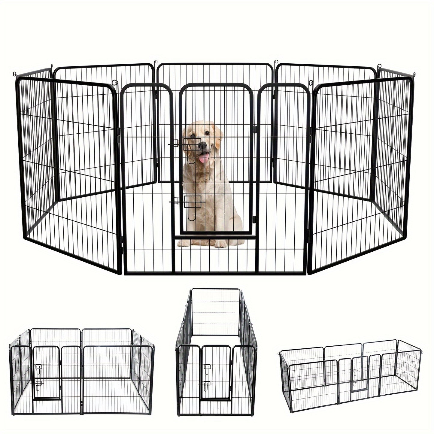 16 Panels High Exercise Heavy Duty 8Panels Pet Playpens For Dogs, Foldable Metal Indoor Outdoor Pet Fence Barrier With Lockable Double Door Dog Fence