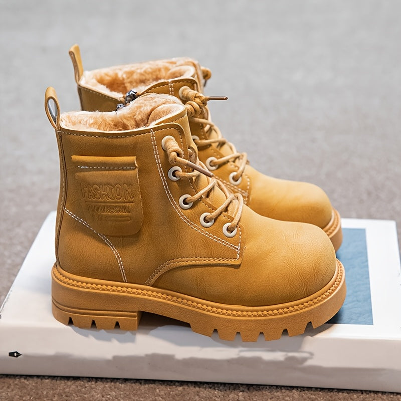 Boys' Fashionable And Cool Boots With Fleece Lining, Zipper, Comfortable And Non-slip, Suitable For Indoor And Outdoor Travel In Autumn And Winter.