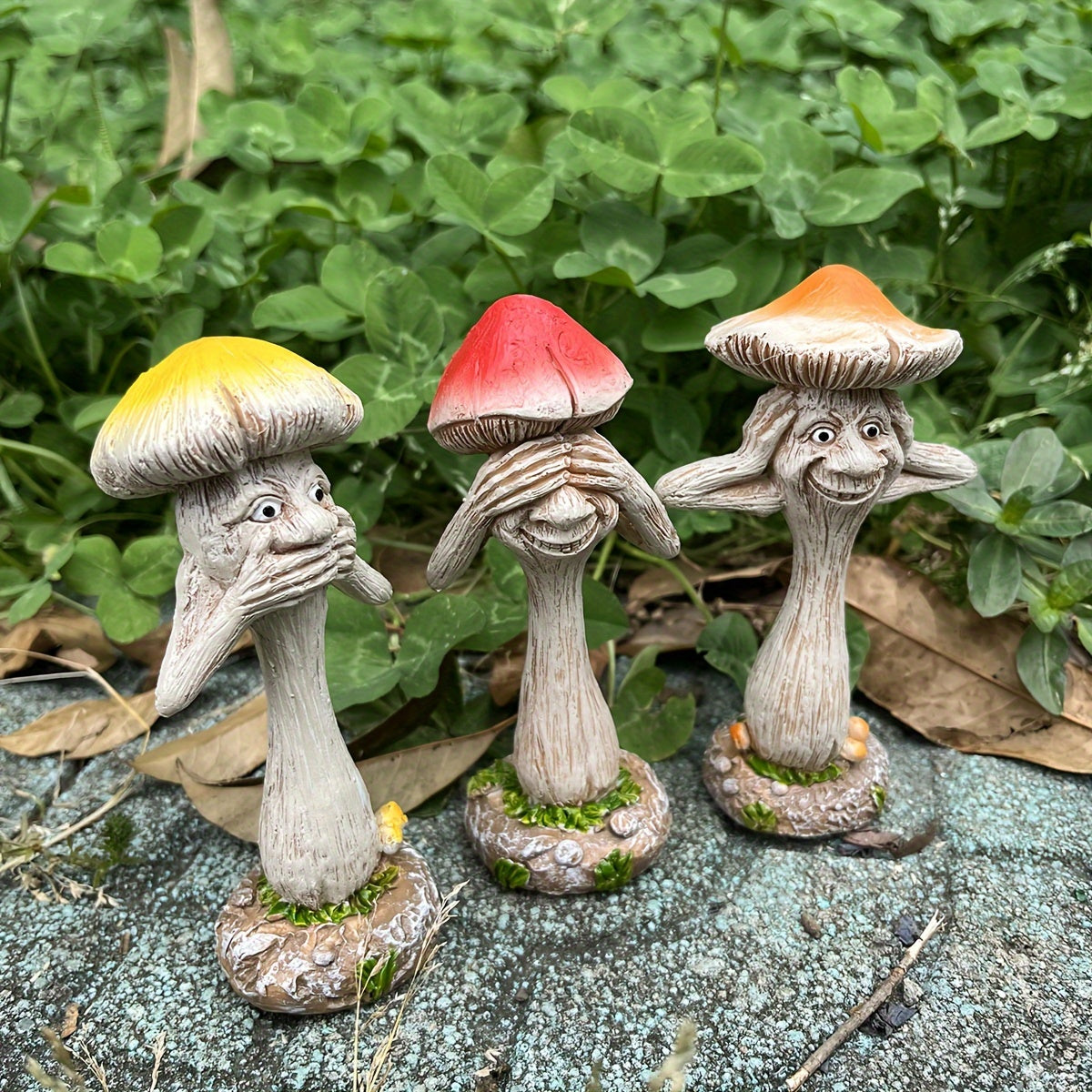 Whimsical Mushroom Trio: Classic Outdoor Garden Decor - No Power Needed