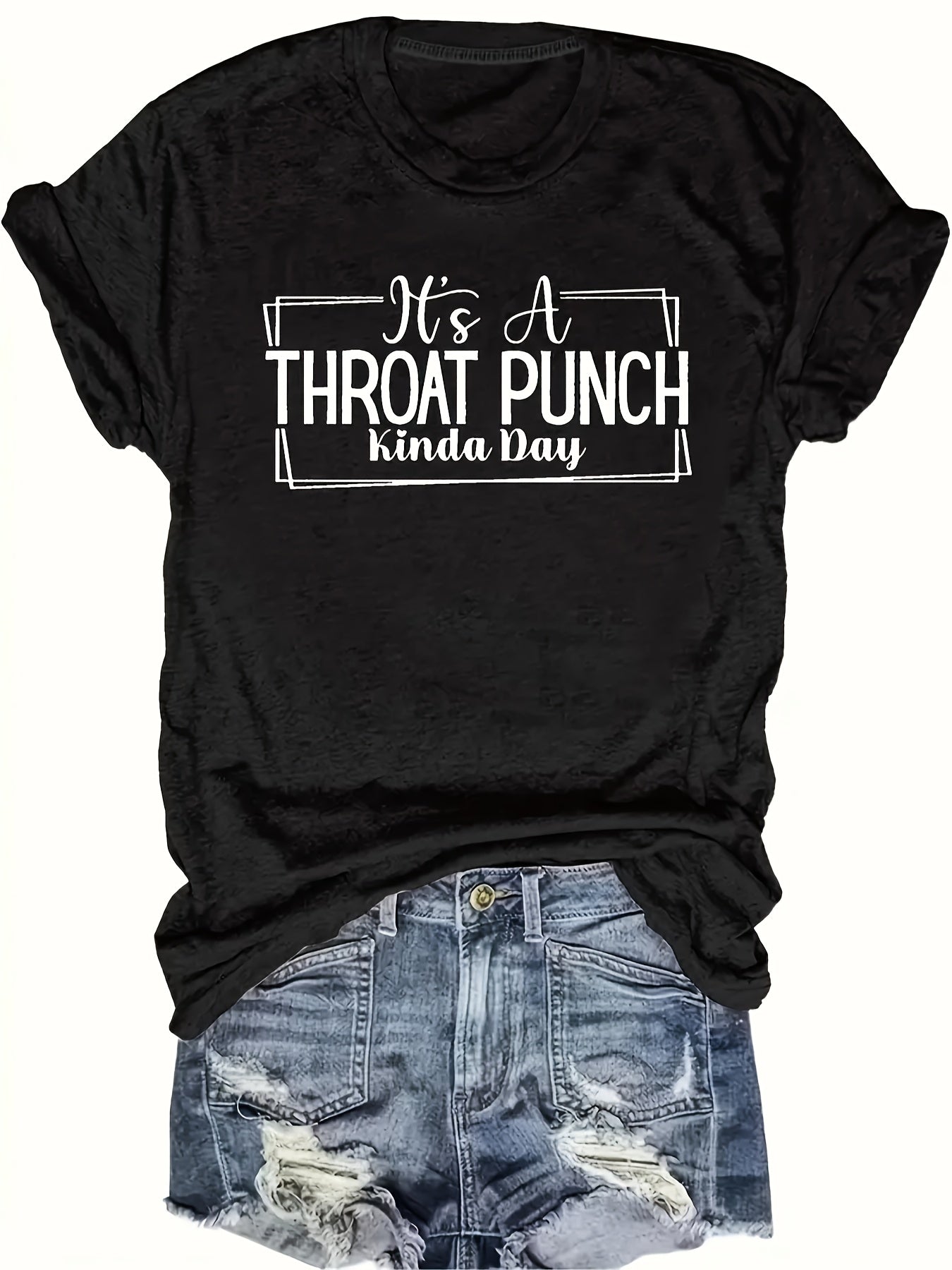 Throat Punch Print Crew Neck T-Shirt, Casual Short Sleeve T-Shirt For Spring & Summer, Women's Clothing