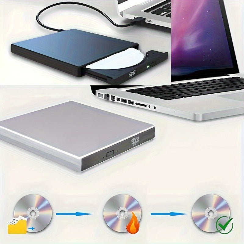 USB 3.0 External DVD Drive - High-Speed CD/DVD Player, Reader, Recorder, And Burner For Laptop And Computer - Plug And Play, Compatible With Windows And Mac