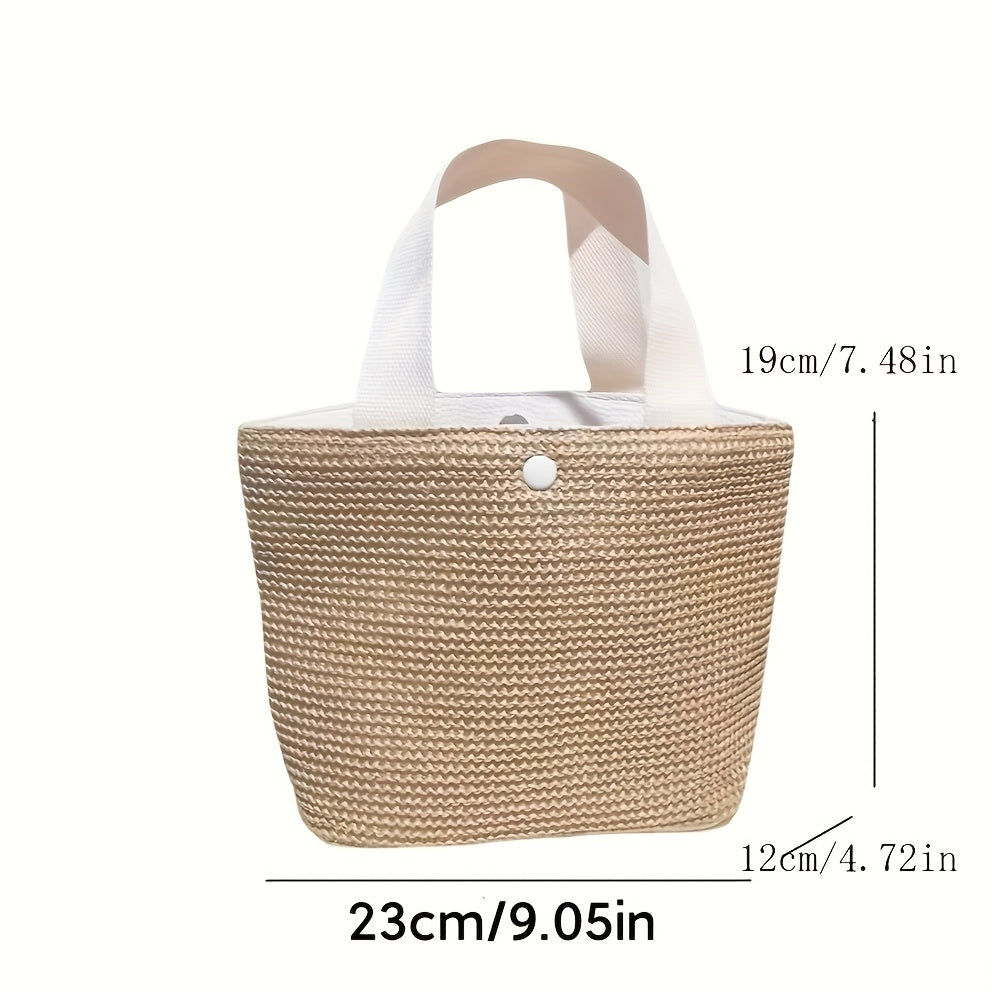 1pc Bohemian Style Large Woven Tote Bag - White Durable Fabric Roomy Beach Bag with Magnetic Closure, Polyester Lining for Outdoor Camping, Summer Adventures & Women's Fashion, Camping Gear Bag | Natural Fashion Tote | Woven