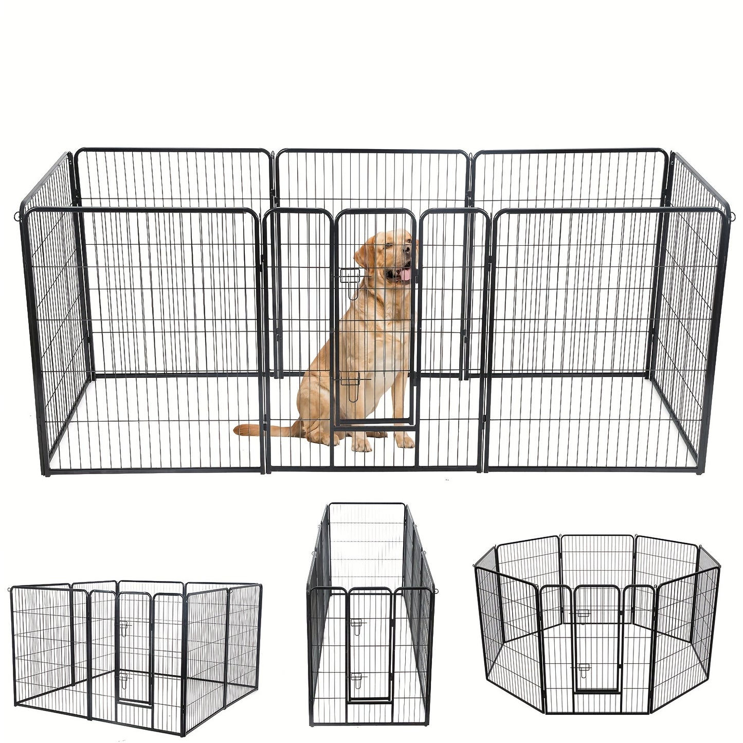 16 Panels High Exercise Heavy Duty 8Panels Pet Playpens For Dogs, Foldable Metal Indoor Outdoor Pet Fence Barrier With Lockable Double Door Dog Fence