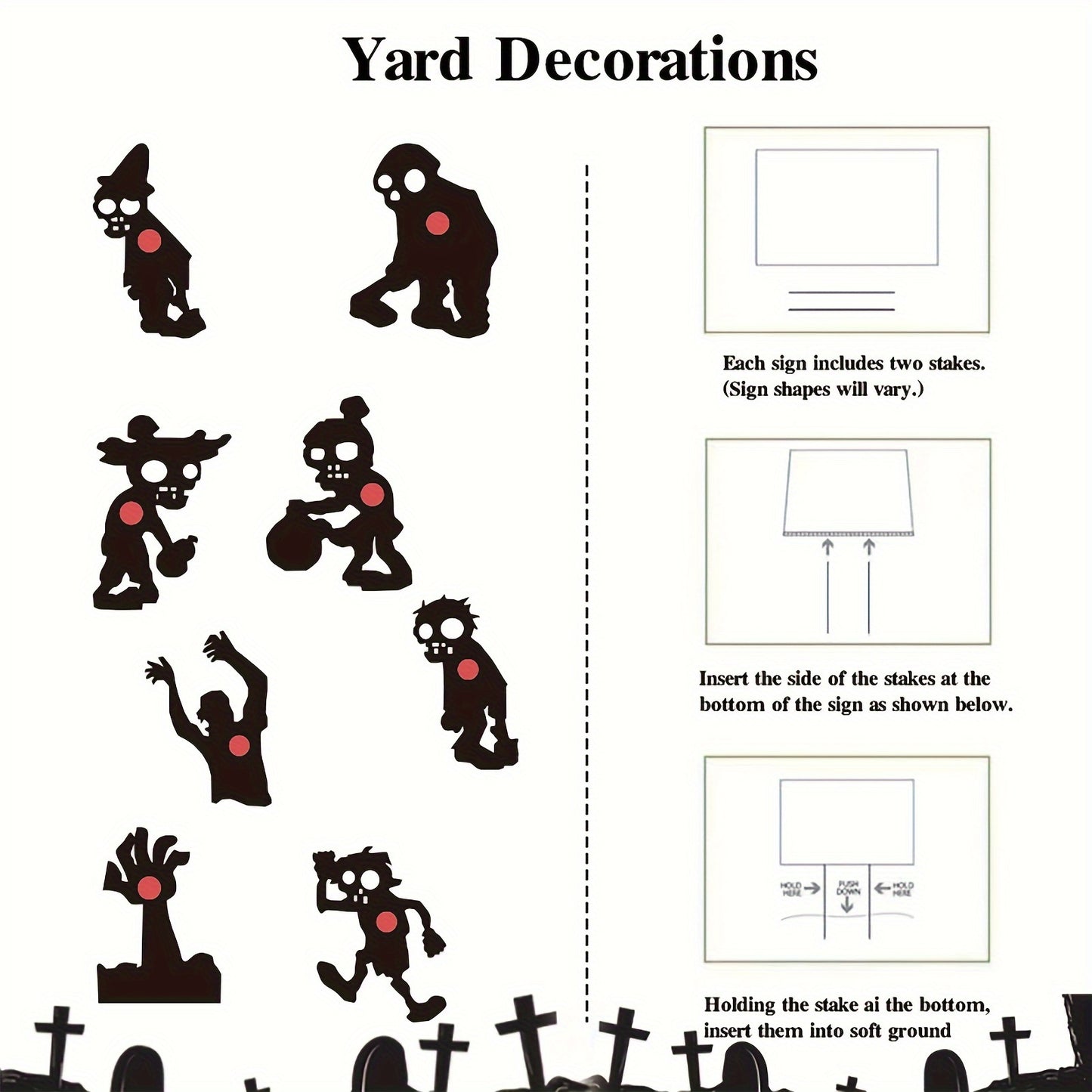 8 Waterproof Zombie Targets, 12*16 Inch Black Skeleton Silhouette Targets with Stakes for Backyard, Field, Range