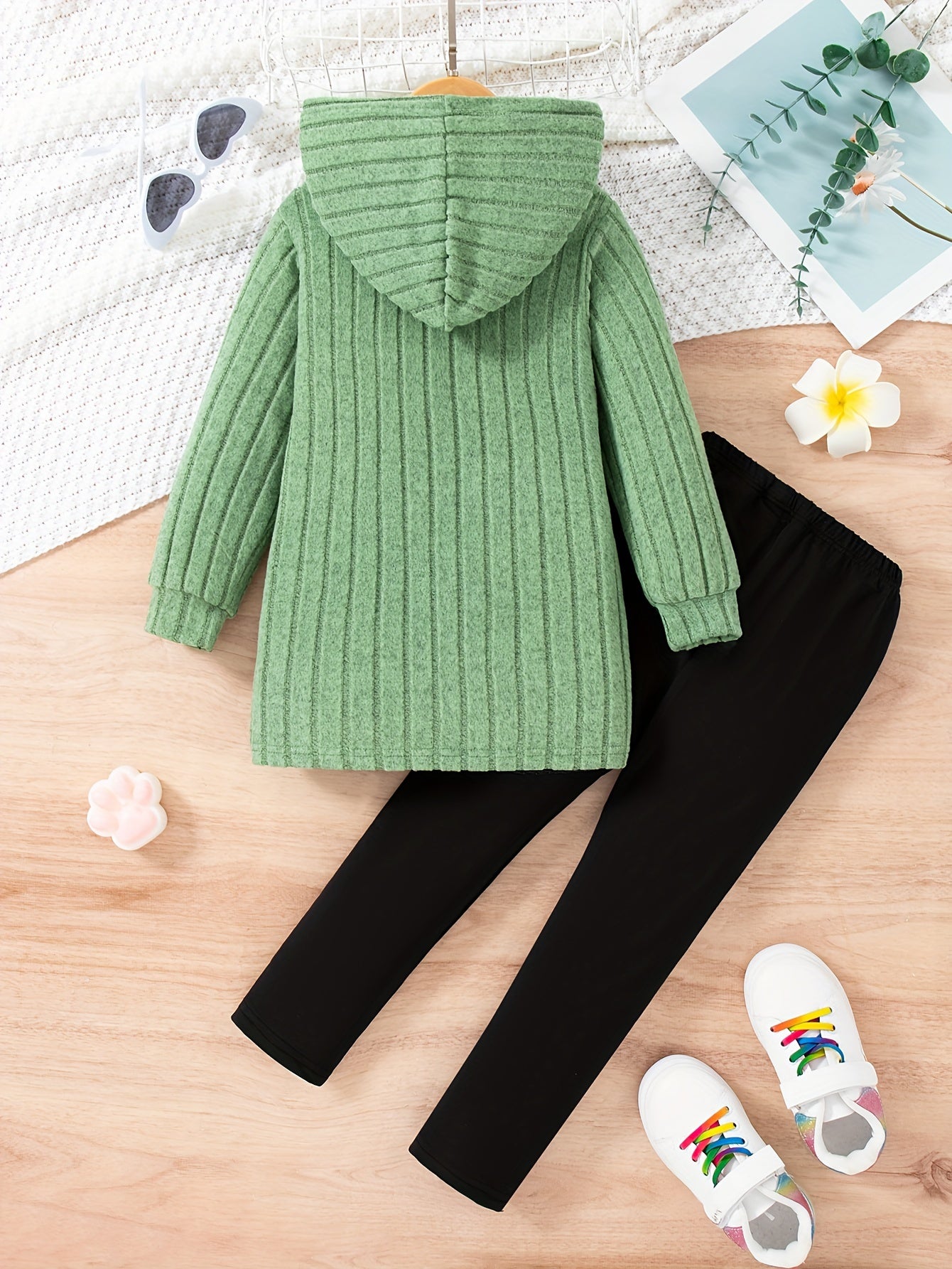 Cartoon Pattern Knit Set For Girls, Long Sleeve Top And Pants, Casual And Comfortable Outfit For Outdoor Activities in Spring And Autumn