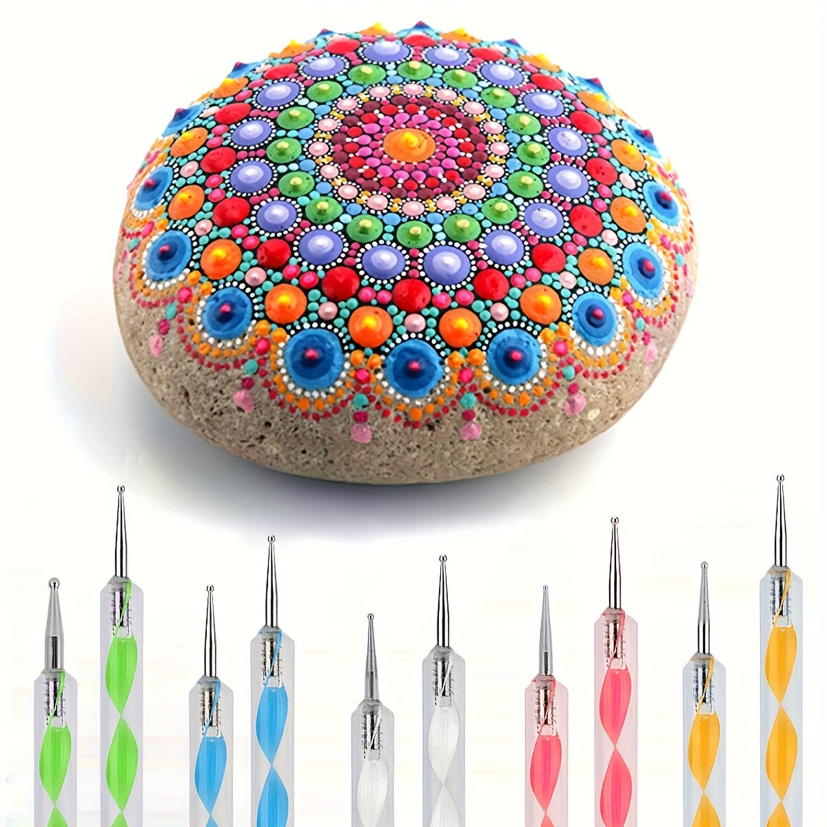 16pcs Mandala Dotting Tool Kit for Rock & Ceramic Art - Includes Acrylic Pens, Stencils & Tray - Durable Plastic Craft Set for Home Decor and Creative Projects