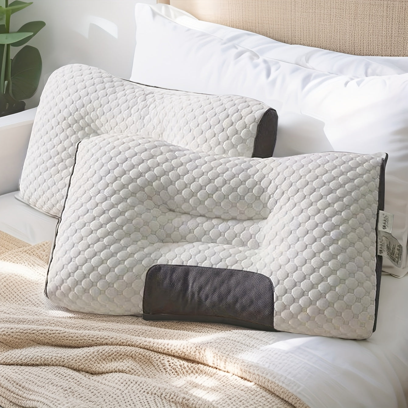 4/2/1pc Soft Adjustable Knitted Massage Pillow with Detachable Cover - Vacuum Compression Design, Ultrasound Embossed Bubble Mesh & Gel-Filled for Neck Relief, All-Season White Bed Pillow, Comfortable Sleep | Highquality Fabr