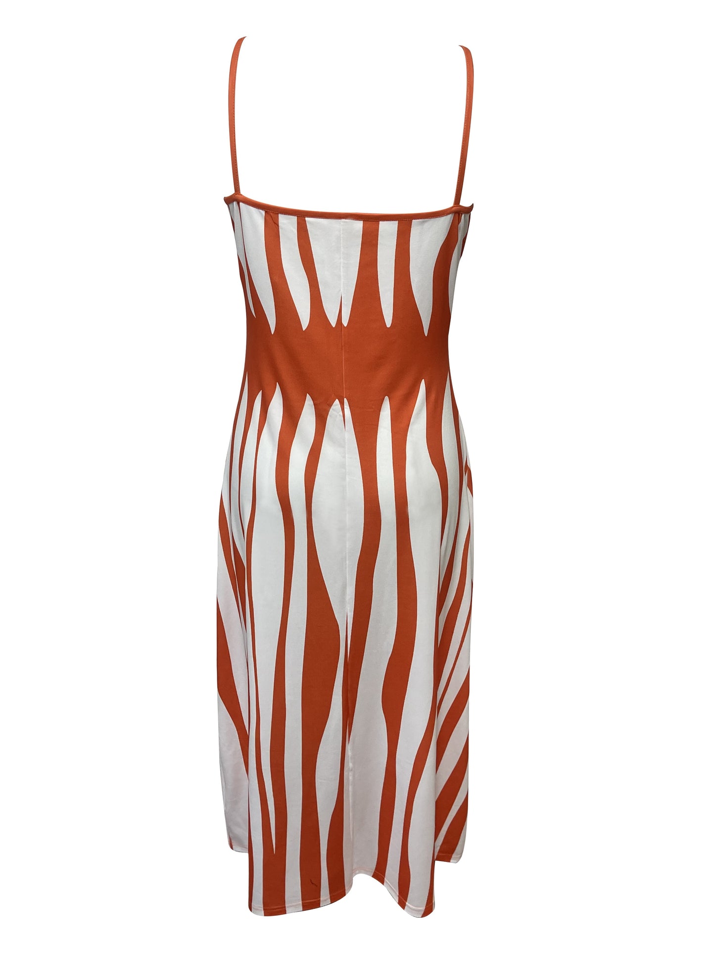 Sleek Summer Chic: V-Neck Geo Print Dress with Spaghetti Straps - Durable, Easy-Care & Micro-Elastic Knit for Women