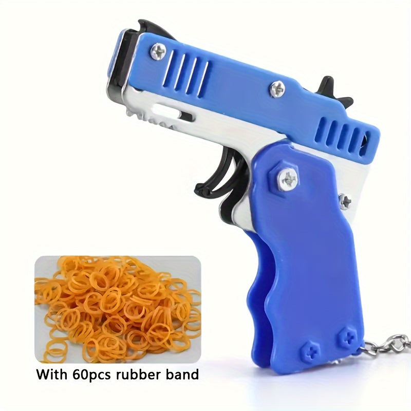 60-Rubber-Band Mini Folding Metal Launcher Toy - Portable Keychain Design for Indoor and Outdoor Games, Parties, and Fun Gifts - Easy to Carry and Use