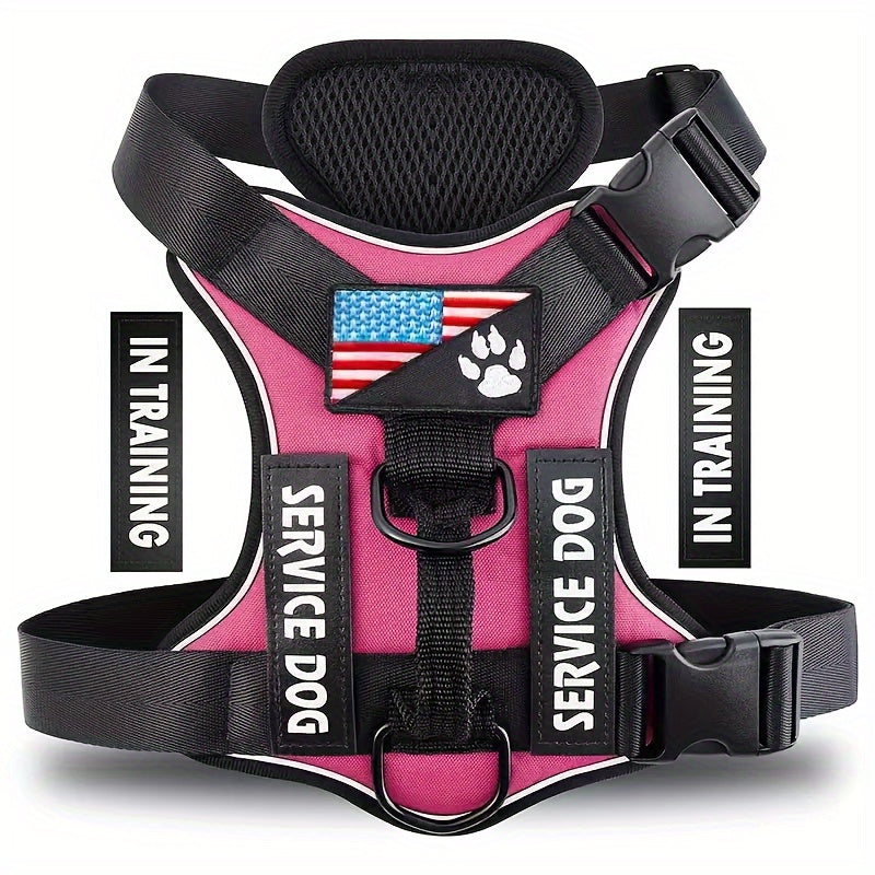 Universal Fit Service Dog Harness - Reflective, Adjustable, Soft Oxford Polyester Vest with Patches for Easy Control of Small, Medium, Large Dogs - Hand Wash Only, Durable, and Comfortable