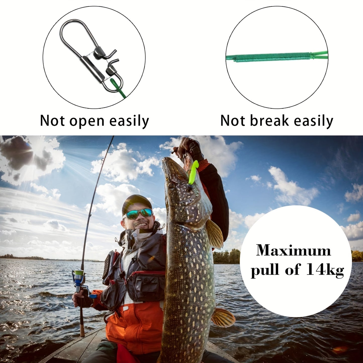 100pcs Heavy Duty Stainless Steel Fishing Line Leaders with Swivels and Snaps, Connecting Tackle Hook