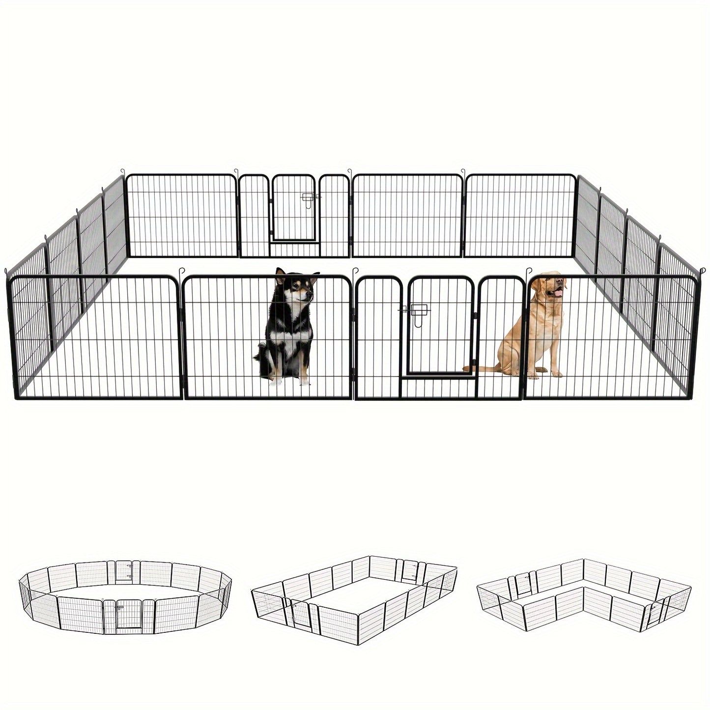 16 Panels High Exercise Heavy Duty 8Panels Pet Playpens For Dogs, Foldable Metal Indoor Outdoor Pet Fence Barrier With Lockable Double Door Dog Fence