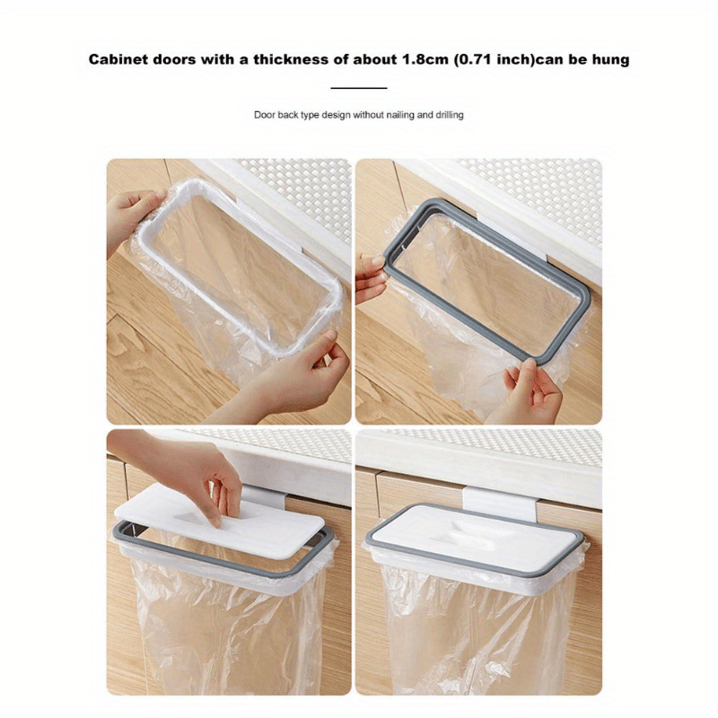 1pc Kitchen Garbage Bag Holder, Portable Plastic Trash Can with Lid, Cabinet Door Hanging Garbage Bag Rack, Wall Mounted Rubbish Bin, Kitchen Bathroom Bedroom Living Room Office Dorm Accessories