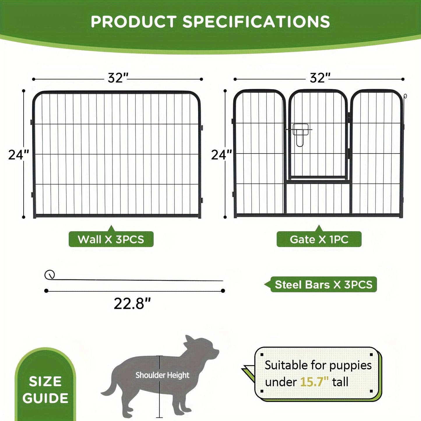 16 Panels High Exercise Heavy Duty 8Panels Pet Playpens For Dogs, Foldable Metal Indoor Outdoor Pet Fence Barrier With Lockable Double Door Dog Fence