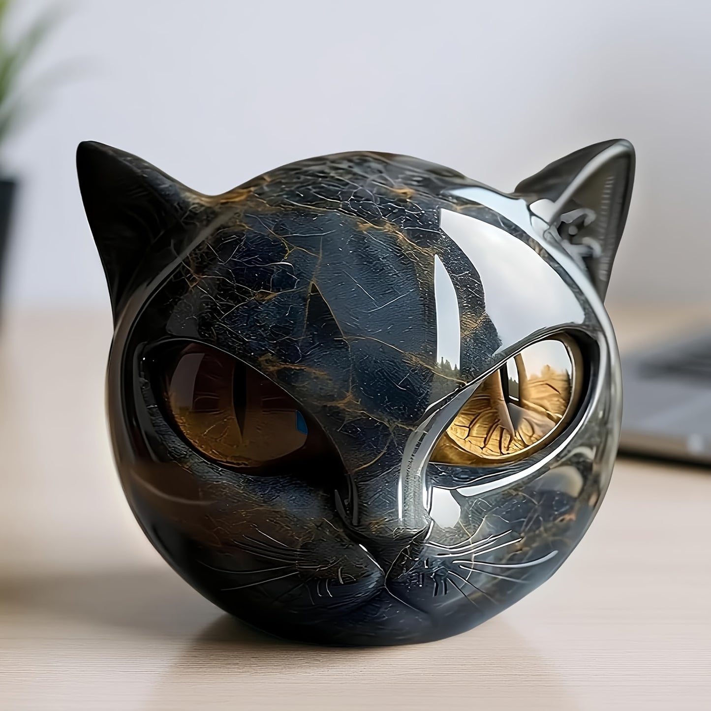 Luxurious Black Cat Stone Carvings, Magnificent Black Cat Sculptures, Black Obsidian Kitten Statues, Solemn Residential Style and Exquisite Gifts, Creative Resin  Statue Ornaments
