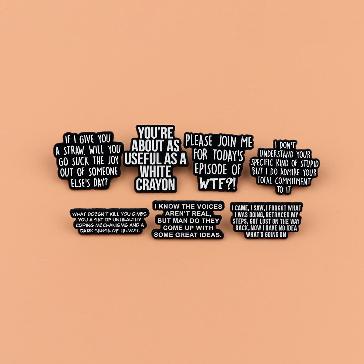 7pcs Sarcastic Quotes Enamel Pin Set - Humorous Brooches for Clothes & Bags, Zinc Alloy, Mixed Colors - Unique Gift Idea