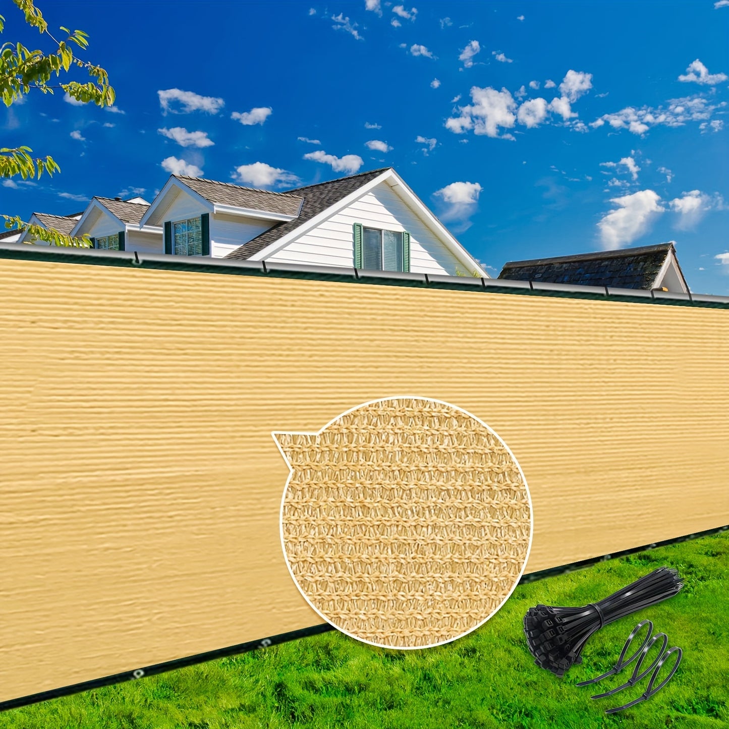 8ft x 50ft Golden Privacy Screen Fence - Heavy Duty, Sun-Protected HDPE Mesh Shade Net with Brass Grommets & 80 Straps - Ideal for Garden, Backyard, Patio Wall - Blocks Noise, Street View & Unwanted Pets, Garden Shade Cover|D