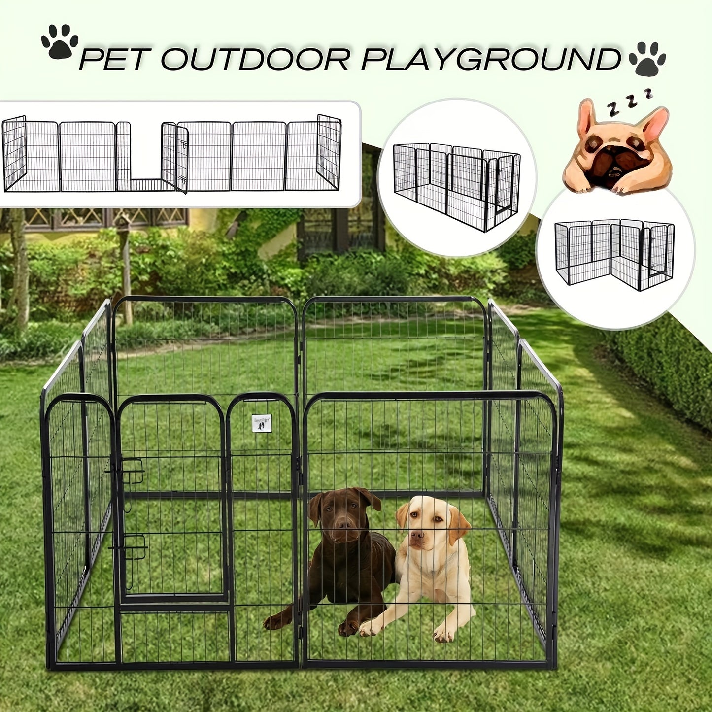 16 Panels High Exercise Heavy Duty 8Panels Pet Playpens For Dogs, Foldable Metal Indoor Outdoor Pet Fence Barrier With Lockable Double Door Dog Fence