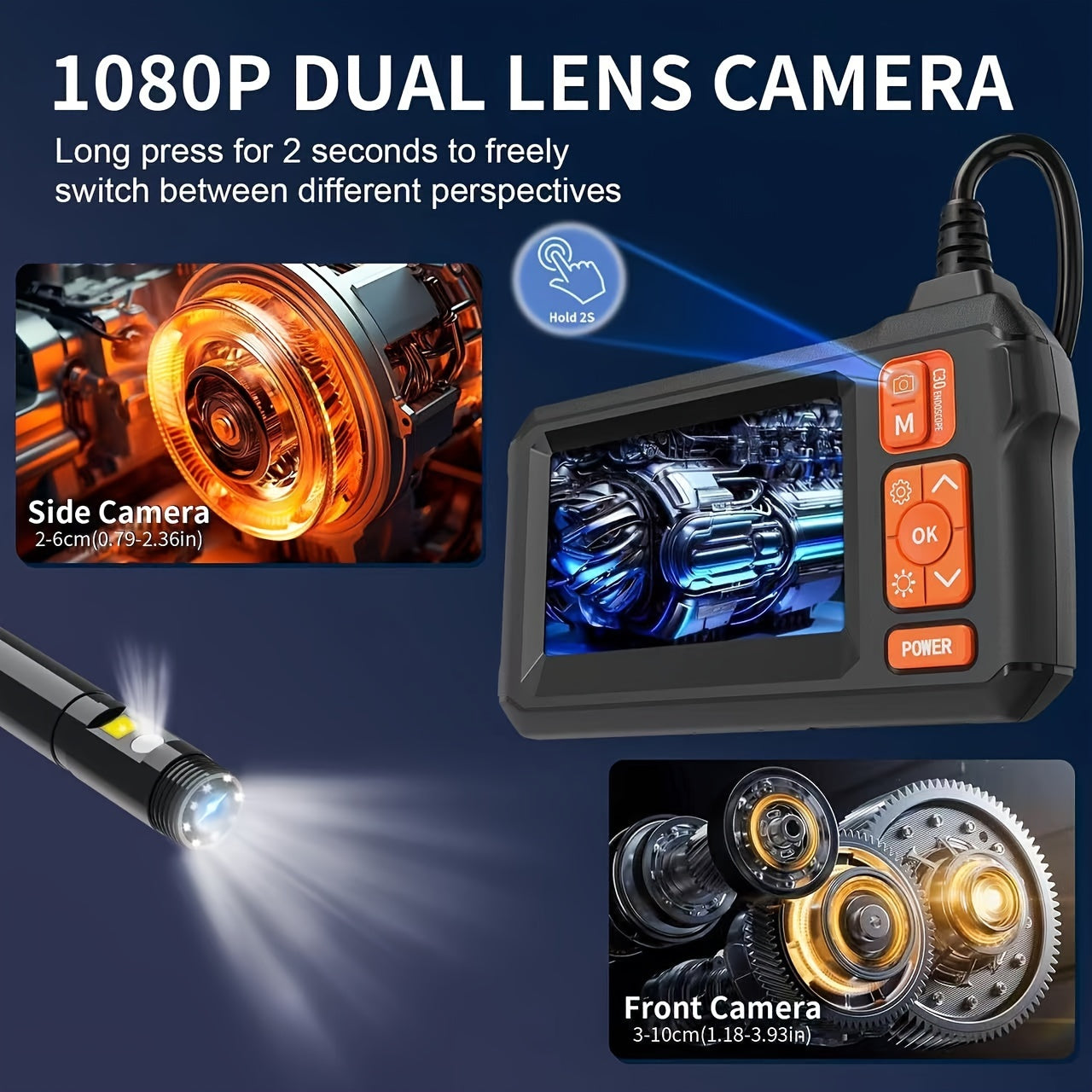 [HD Borescope Camera] 1080P HD Borescope Camera With Light, 50ft Snake Endoscope Camera, Gadgets For Men (4.3")