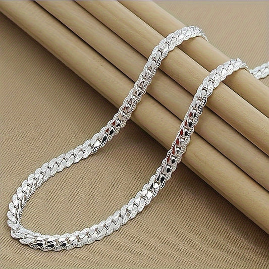 925 Sterling Silver Men's Flat Chain Necklace, Fashionable And Durable Accessories