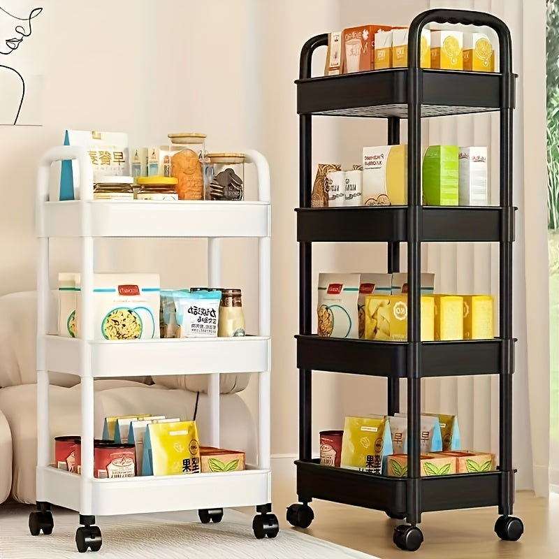 [Rolling Storage Cart] 3-Tier Rolling Storage Cart - Multi-Level Space Saver with Wheels, Black and White Plastic Organizer Rack for Kitchen, Bedroom, and Outdoor Camping, Narrow Storage Cart