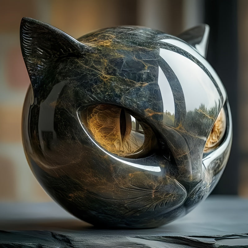 Luxurious Black Cat Stone Carvings, Magnificent Black Cat Sculptures, Black Obsidian Kitten Statues, Solemn Residential Style and Exquisite Gifts, Creative Resin  Statue Ornaments