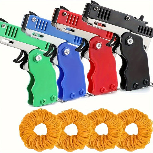 60-Rubber-Band Mini Folding Metal Launcher Toy - Portable Keychain Design for Indoor and Outdoor Games, Parties, and Fun Gifts - Easy to Carry and Use