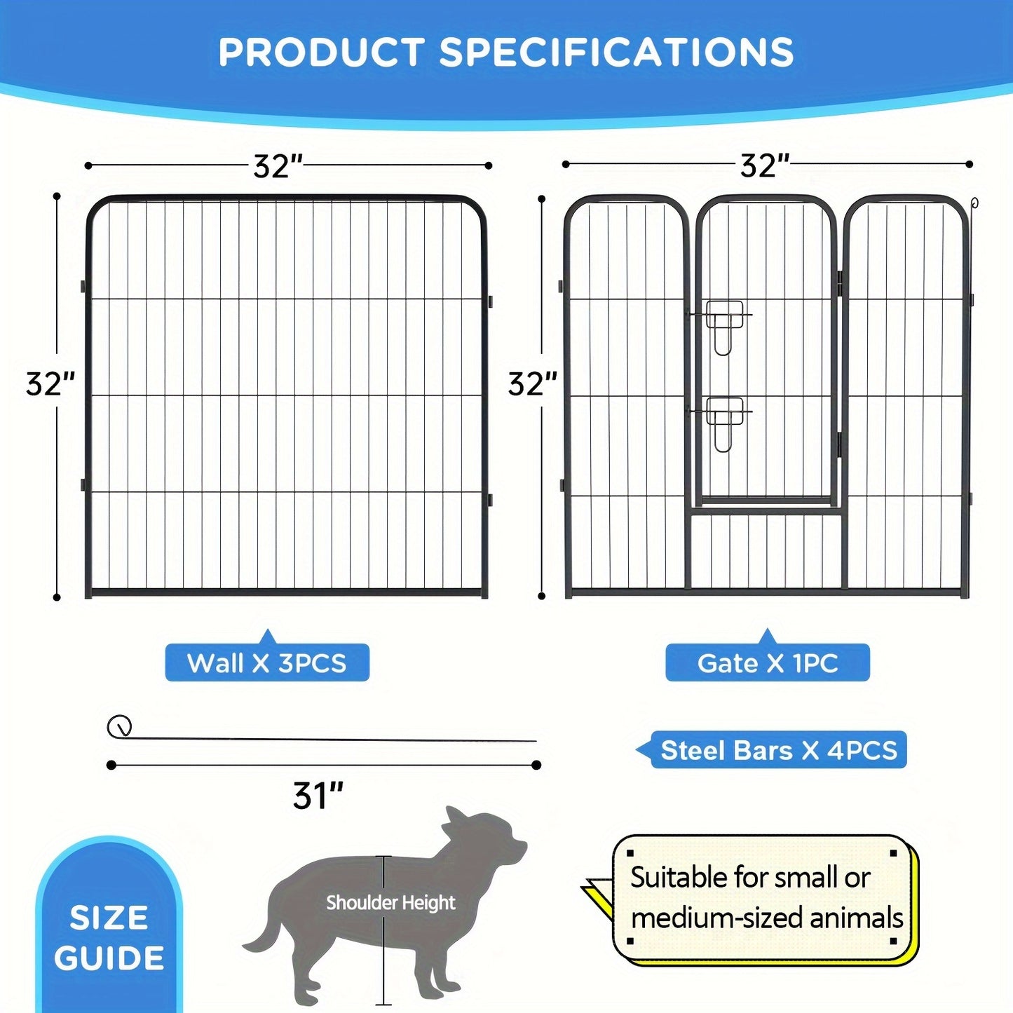 16 Panels High Exercise Heavy Duty 8Panels Pet Playpens For Dogs, Foldable Metal Indoor Outdoor Pet Fence Barrier With Lockable Double Door Dog Fence