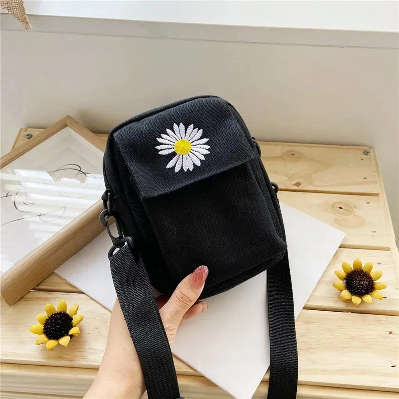 Little Daisy Women's Crossbody Bag New Korean Canvas Mini Shoulder Bag Simple and Versatile Small Phone Bag