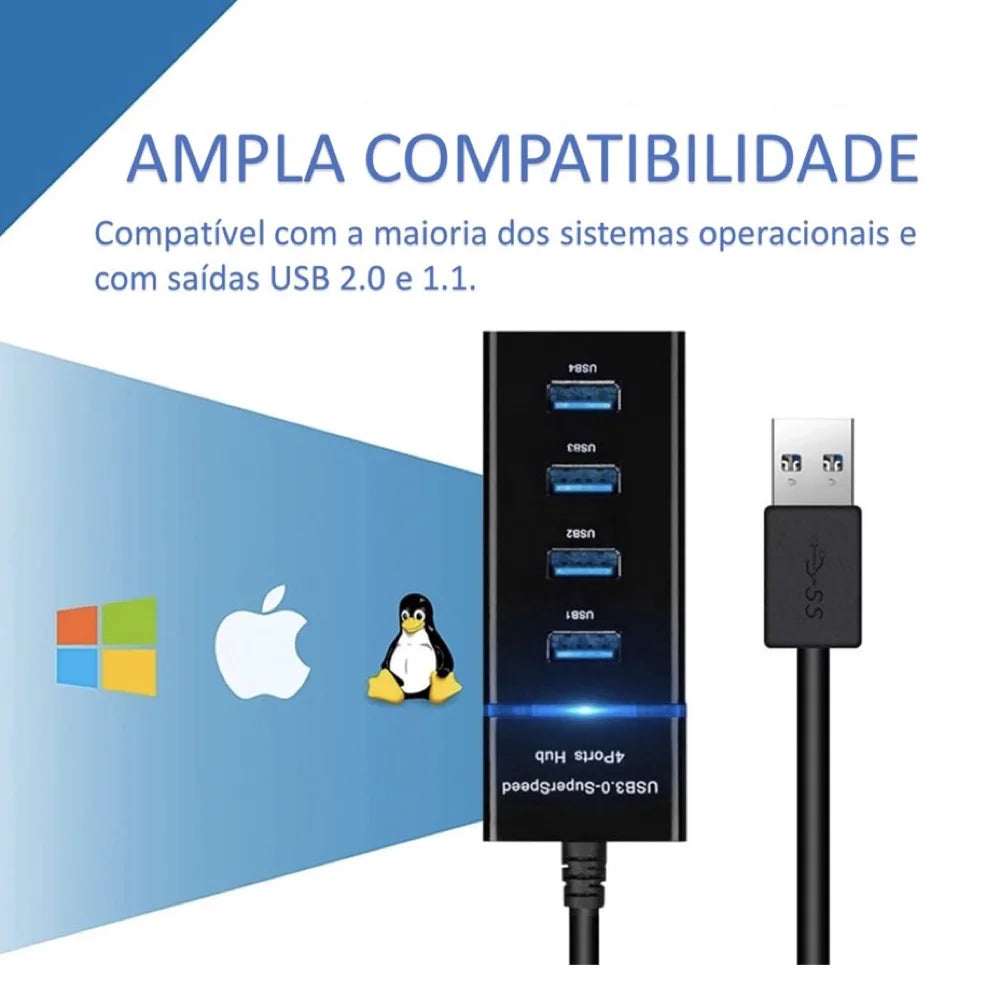 Hub Usb 3.0 4 portas Expansor Rápido 5 Gbps Alta Velocidade Alta Resistência