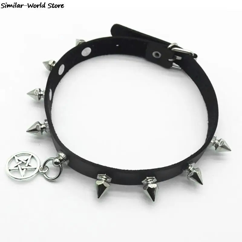 2021 Gothic O-Round Spike Choker Collar Women Harness Choker Necklace For Women Punk Leather Chocker Necklaces Gothic Jewelry