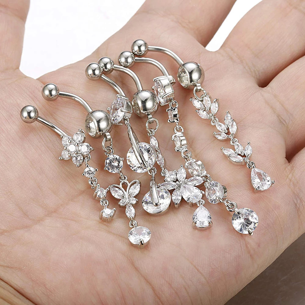 1PC New CZ Belly Button Rings Long Dangled Bar Belly Piercing Ring Shinny Crystal Piercing Belly Charming Oreja Body Jewelry