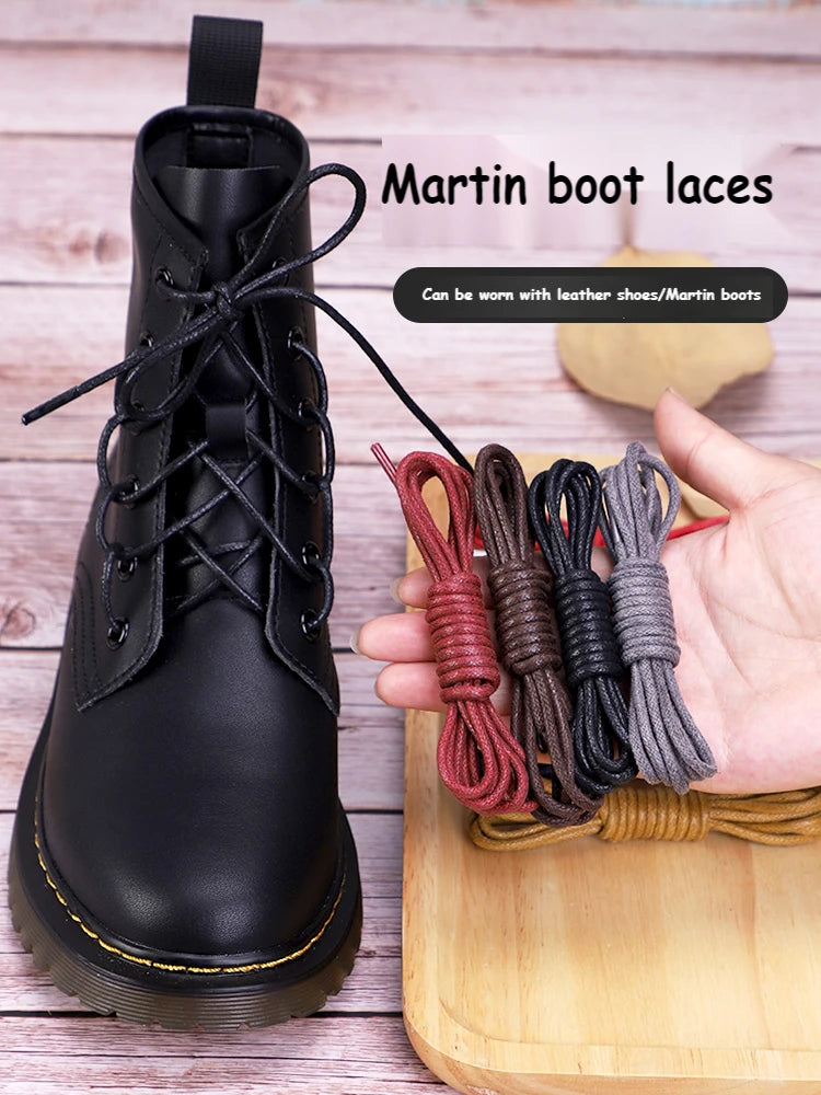 1Pair Cotton Waxed Shoelaces Round Oxford Shoe laces Boots Laces Waterproof Leather Shoelace Length 60/80/100/120/140/180cm