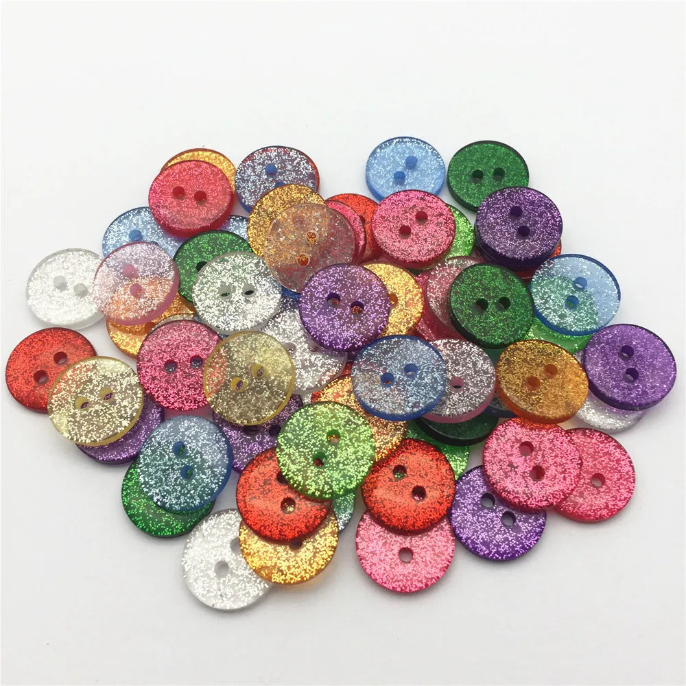 50pcs 13mm/15mm/19mm Glitter Resin Round Buttons 2 Holes Sewing Accessories Sparkle Embellishments DIY Christmas Crafts