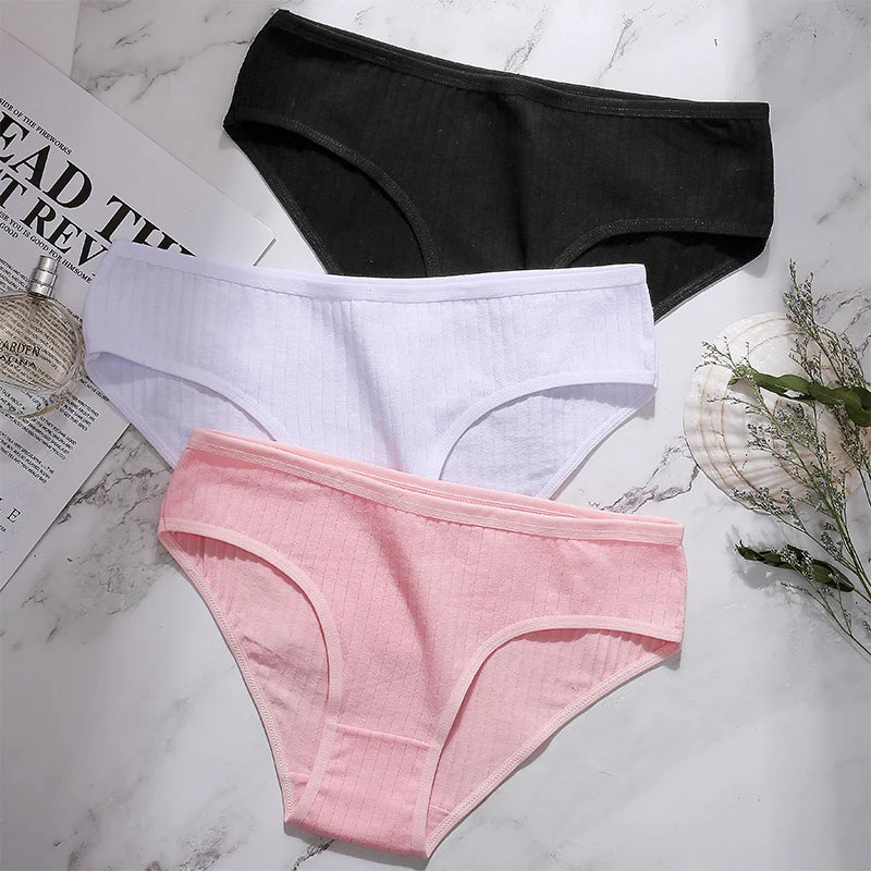 3PCS/SET Cotton Solid Color Women Panties Intimates Lingerie Female Sexy Underwear Briefs Basic Panties for Woman's Underpants