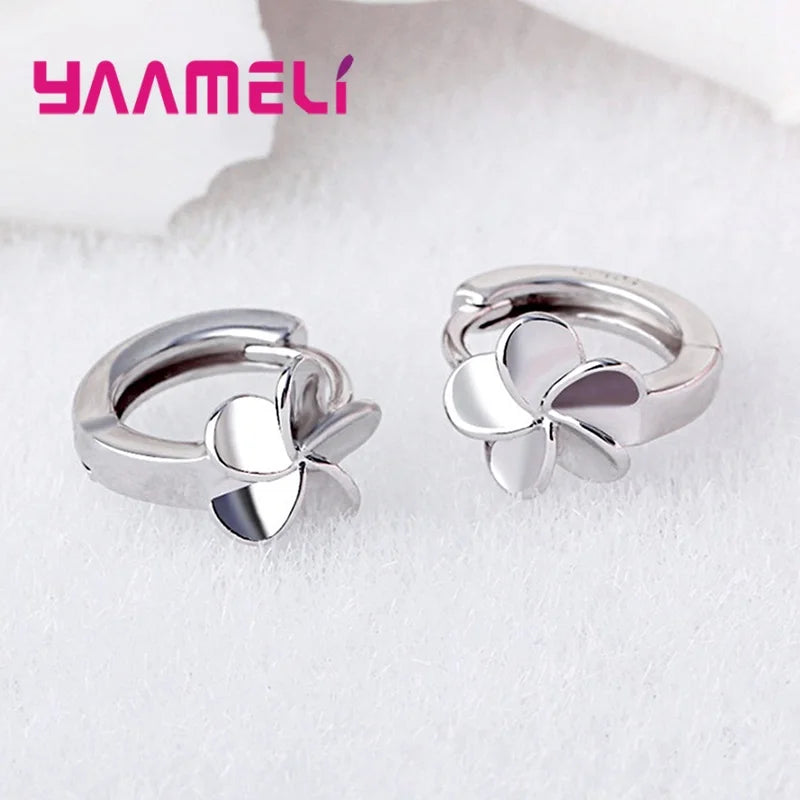 Simple Flower Charm Hoop Earring 925 Sterling Silver for Woman Girl Nice Hot Sale Design Brincos Pendientes Jewelry