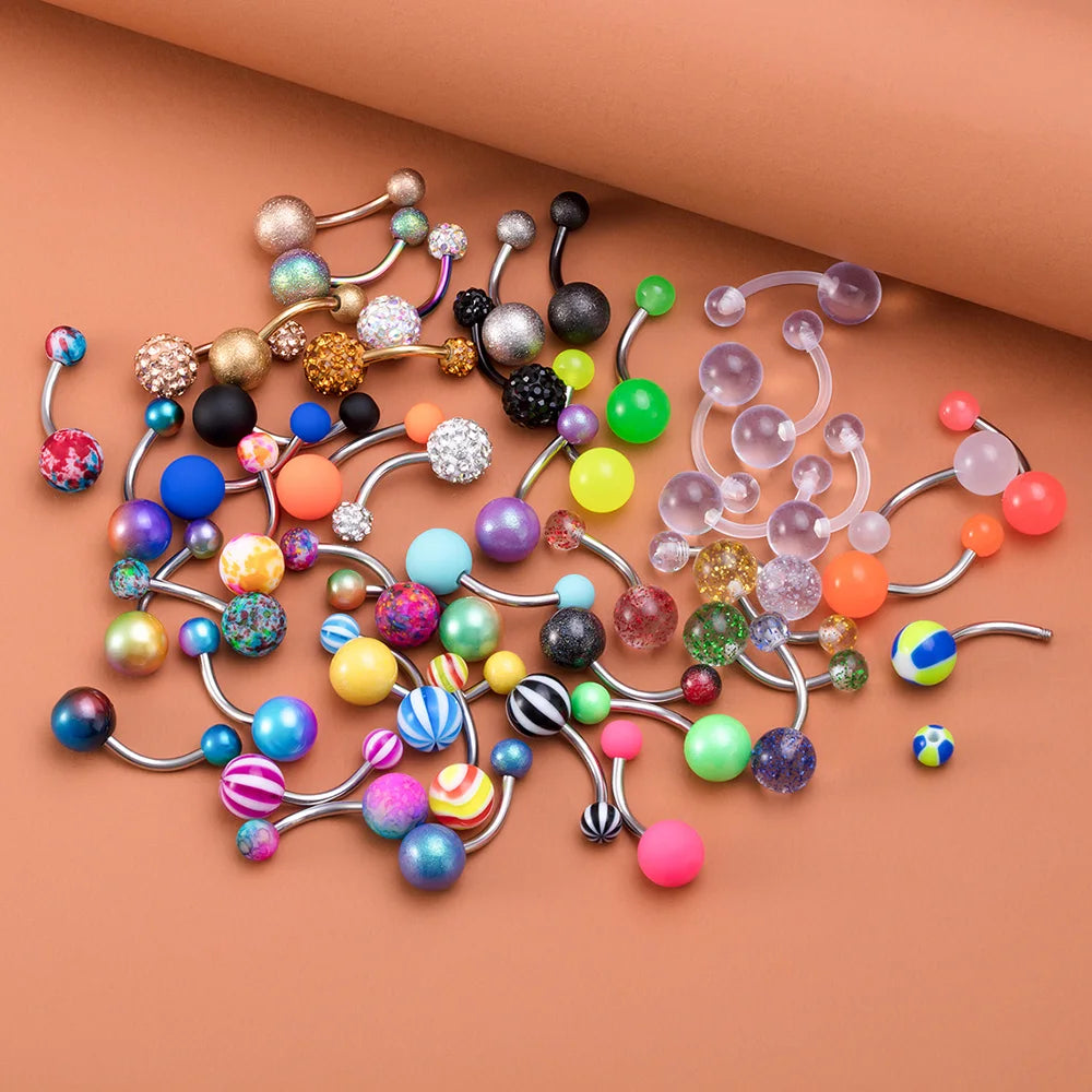 5Pcs 14G Navel Piercing Jewelry Set Sexy Colorful Acrylic Belly Piercing for Women 316L Surgical Steel Bar Belly Button Rings